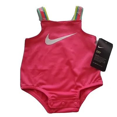 Nike Baby Girls 1 Piece Swimsuit Size 6 Months Pink Swimwear MP • $16.99