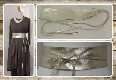 Bnwt Quirky Lagenlook Genuine Leather Gold-coloured Italian Obi Sash Belt • £24.99