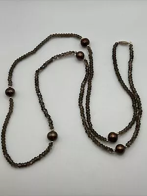 QVC Honora 14k Yellow Gold Brown Topaz Chocolate Pearl 36 Single Strand Necklace • £72.32