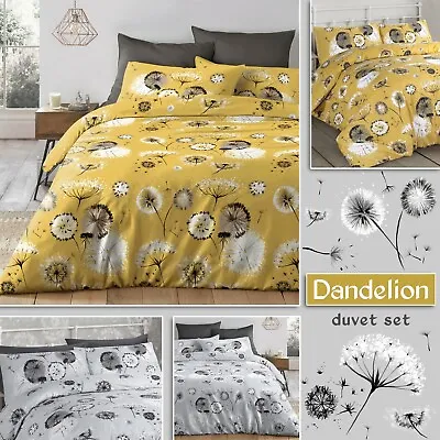 Luxury Dandelion Floral Ochre Silver Grey Printed Duvet Cover Set & Pillowcases • £11.95