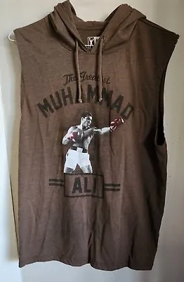 Muhammad Ali Men's Size 2XL The Greatest Boxer Sleeveless Brown Boxing Hoodie • $28
