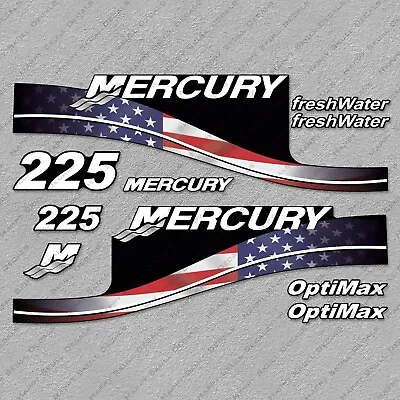 Mercury 225 HP Optimax FreshWater USA Flag Edition Outboard Engine Decal Set • $51.29