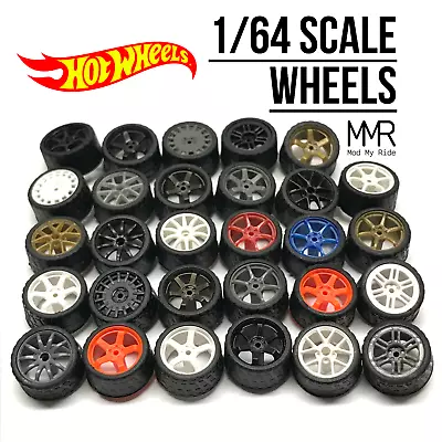 1/64 SCALE REALISTIC CUSTOM Real Riders Wheels Rims Rubber Tires Set Hot Wheelz • $3.99