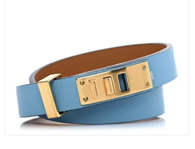 100% Authentic HERMES Swift Mini Dog Double Tour Bleu Du Nord Size T3 New • $449