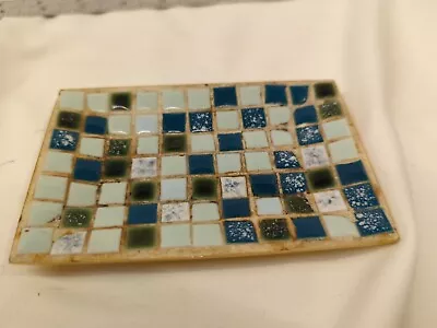 MCM 60's Mosaic Tile Trinket Dish Teal Green White & Aluminum  5 X3.5  • $8.99