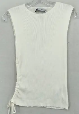 Zara Asymmetrical Cut Out Drawstring Side Knit Top- Size Small - White • $13.76