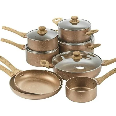 URBN-CHEF Ceramic Rose Gold Induction Cooking Pots Pans Frying Pan Cookware Set • £16.99