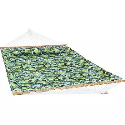 2-Person Quilted Hammock With Spreader Bar And Pillow - Tropical By Sunnydaze • $79.95