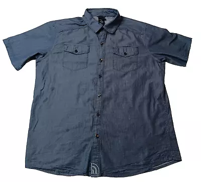 The North Face Men's Large Blue Short Sleeve Button Down Lightweight Denim Shirt • $11.99