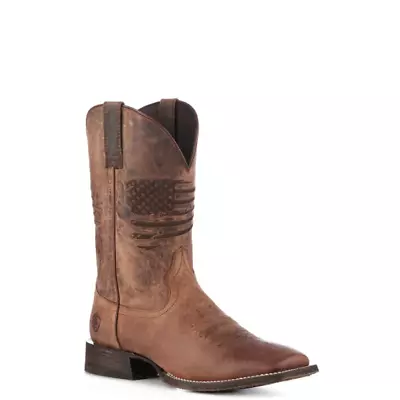 Men's Weathered Tan Full-Grain Leather Comfort Cowboy Boots-5 Day Delivery • $120