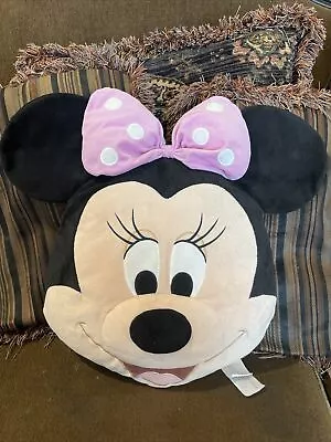 Disney Store Jumbo Minnie Mouse Head Face Pillow Plush 17  X 20  Pink Bow EUC • $8