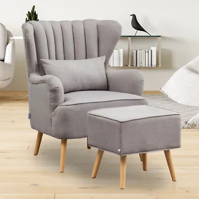 Wing Back Upholstered Armchair Relax Single Lazy Sofa Lounge Chair W/Footstool • £239.95