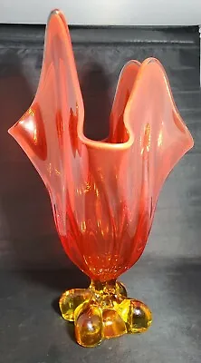 Viking Glass 12 Inch Toed Orange /Yellow Vase • $69.99