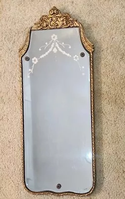 Vintage Mirror Art Deco Arched Etched Glass Wood Nouveau Wall Display Prop 30  • $225