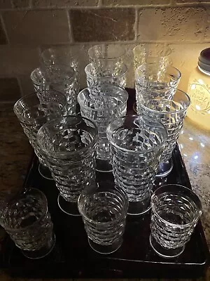 Vintage Whitehall Indiana Clear Glass Set Of 11 Water/Tea And 3 Juice Glasses • $42.89