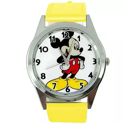 Mickey Mouse Yellow Leather Film Movie Cartoon Cd Dvd Tv Stainless Watch  • £12.99