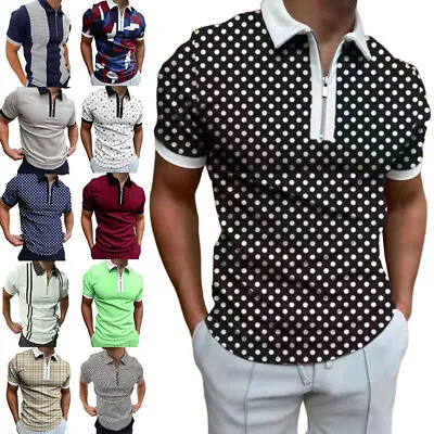 Mens Short Sleeve Polo Shirt Casual Slim Fit Sport Golf Zipper T Shirt Tops Tee • $21.50