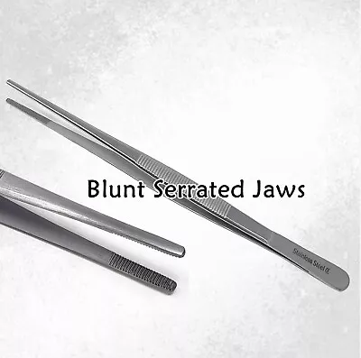 STAINLESS STEEL SERRATED DRESSING TWEEZERS 8  (20cm) BLUNT PICK UP TOOL • $6.50