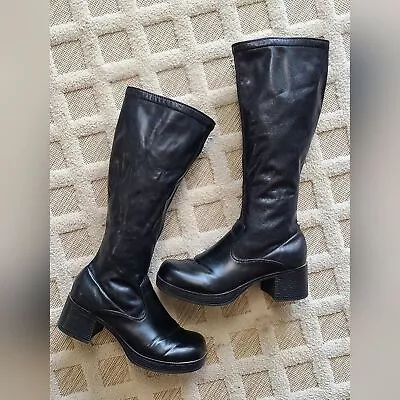 Vintage 90's Mudd Chunky Heel Square Toe Knee High Boots Size 9 Black Rare Y2K • $120