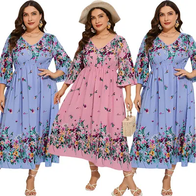 Plus Size Women Print Maxi Dress Holiday Party Gown Dubai Kaftan Abaya Robe New • $49.01