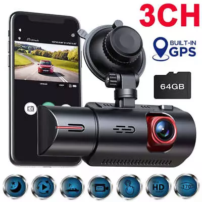 TOGUARD WIFI Dash Cam 4K Front Inside And Rear Car Camera Night Vision GPS 64GB • $189.99