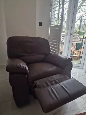 Brown Leather Recliner Armchair • £30