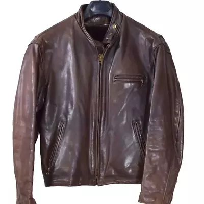 97 - 2007 Schott NYC 141 Naked Cowhide Classic Racer Jacket Brown Size 44 • $350