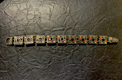 $28 • Buy 1990s Silver Tone Magnetic Multi Color Dot Enamel Square Link Bracelet
