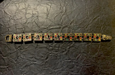 $28 • Buy 1990s Silver Tone Magnetic Multi Color Dot Enamel Square Link Bracelet