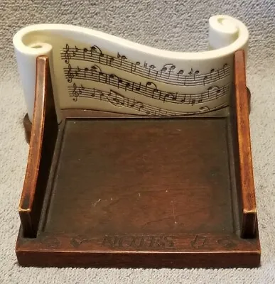 Vintage Wooden And Resin Musical Notes Desktop Notepad Holder Great Britain • $24.99
