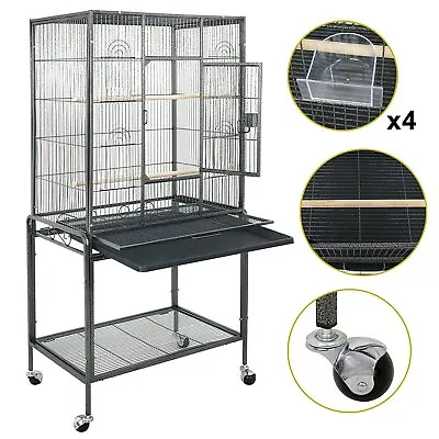 53  Bird Pet Cage Play Top Parrot Finch Iron Cage Macaw Cockatoo With Wheels • $75.58
