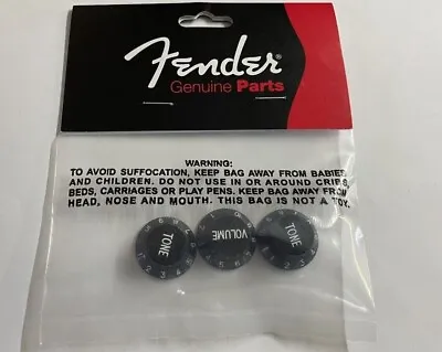 Genuine Fender Strat Stratocaster BLACK Volume Tone Knob Set Made In USA • $9.99