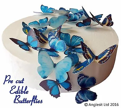 Pre-cut Beautiful Blue Butterflies Edible Wafer Paper Cup Cake Topper Decoration • £4.39