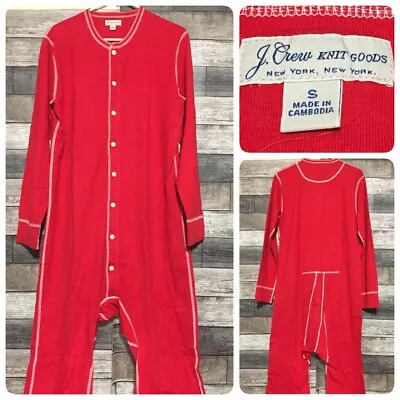 J Crew Knit Goods Union Suit One Piece Pajamas Men’s S Red White 100% Cotton J3 • $23.99