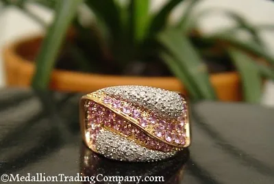 Laura Ramsey 14k Strawberry Rose Gold Pave' Diamond Pink Sapphire Ring 9.7 Gram • $699