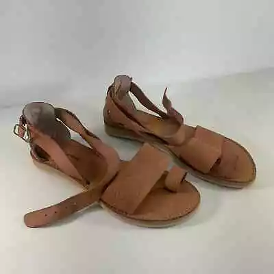 Guaraxez Brown Leather Strappy Flat Sandals - Women's US Size 10 MX 27 • $26