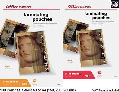 100-Pack Laminating Pouches Glossy (Select A4 Or A3. 150 200 250 Mic) VAT Incl • £9.95