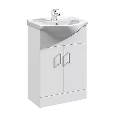 Bathroom Basin Vanity Unit 550mm White Gloss 1 Tap Hole Sink Modern Cabinet • £152.95