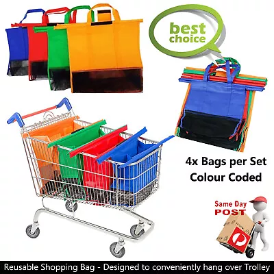 4 X Reusable Folding Shopping Bag Food Grocery Carrier Cart Bags For Trolley • $26.90