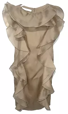 VALENTINO Vintage Runway Ruffle Beige Silk Cocktail Party Dress IT 44 / US 8 • $1289