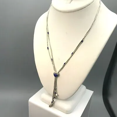 Vintage QT Sterling Liquid Silver Y Necklace With Lapis Lazuli Heart Quoc Turqu • $146.30