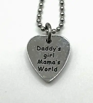 Daddy's Girl Mama's World Silver Toned Heart Charm Pendant Necklace 16  • $9.33