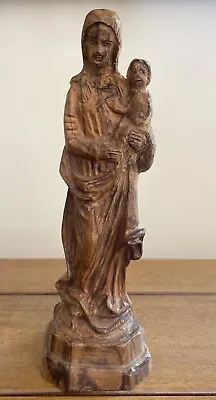 Vintage Rustic Hand-Carved Madonna And Child Olive Wood Statue • $24.99