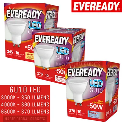 EVEREADY GU10 LED Bulbs Spot Light Lamps Warm Cool Day White Down Lights 4.2W-5W • £3.99