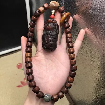 Horn Carved Pi Xiu Beads Necklace Chain Pray Pendant Amulet Feng Shui Decor • $65.08