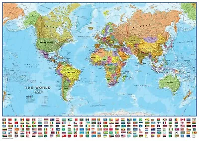 Large Map Of The World Poster Print Choose Your Size Unframed. • $23.95