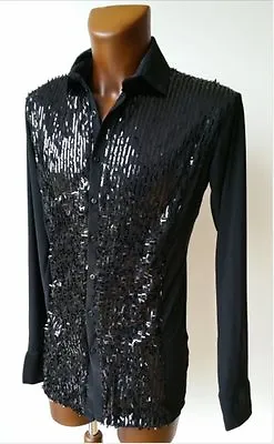 Mens Shiny Sequin Front Stretchy Latin / Tango Dance / Evening Party Shirt • £90