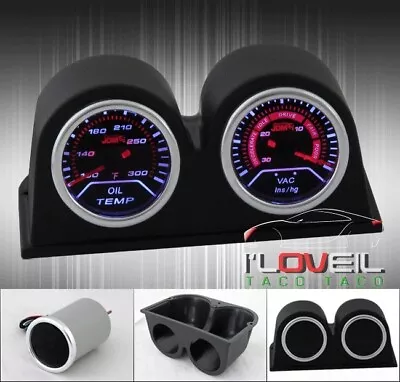 2  Jdm Gauges - Oil Temperature + Vacuum + Double Pod Holders Combo Kit • $54.99