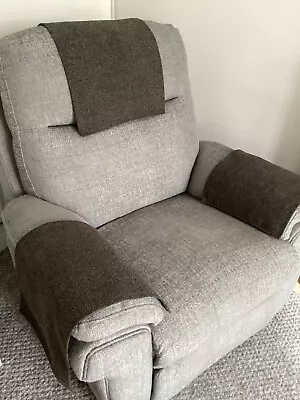 Armchair Arm Cover Chair Back Antimacassar Sofa Headrest Herringbone Tweed GREY • £6.95