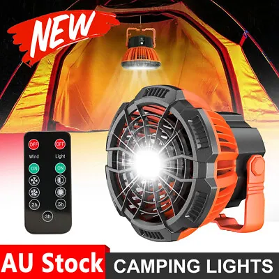 Camping Lights Fan LED Rechargeable Tent Solar Lantern With Hook Remote Portable • $30.85